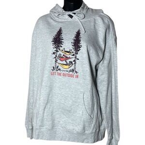 Stio women’s large pullover hoodie sweater ‘let the outside in’ camp graphic